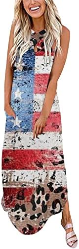 Július 4 Maxi Ruha Női Alkalmi Nyári Amerikai Zászló Bohém Ruha Ujjatlan Kereszt nyakpánt Tie-Dye Hosszú nyári ruháknak
