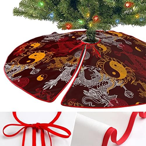 Sárkány Yin Yang karácsonyfa Szoknya Puha Plüss Piros Fedezett Karácsonyi Party, Ünnepi Dekoráció, Beltéri, Kültéri