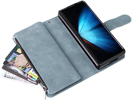LBYZCASE Esetben a Galaxy Z Fold 4 5G 2022-Kártya nyílás,Tartós Folio Flip Mágneses Állvány Bezárás, Bőr Cipzáras Tárca Csuklópántot