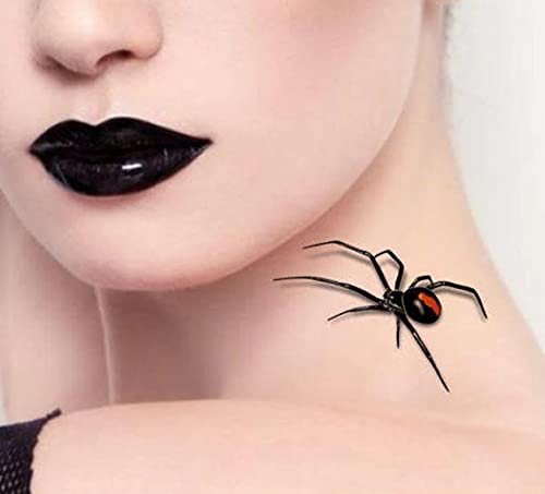 Ideiglenes Tetoválás 2 Pókok Halloween 3d Fekete Özvegy, Hamis Tetkó Reális Vékony, Tartós