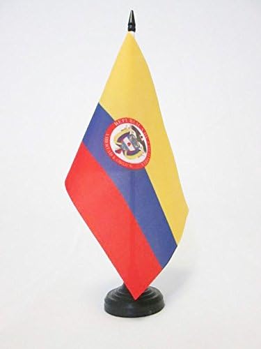 AZ ZÁSZLÓ Kolumbia címer Táblázat Zászló 5 x 8 - Kolumbiai Asztal Zászló 21 x 14 cm - es, Fekete Műanyag pálca, Bázis
