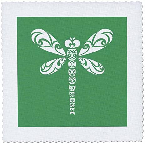 3dRose Szitakötő Fehér Törzsi Tetoválás Stílusú Művészet A Zöld - Paplan Négyzetek (qs_355581_10)