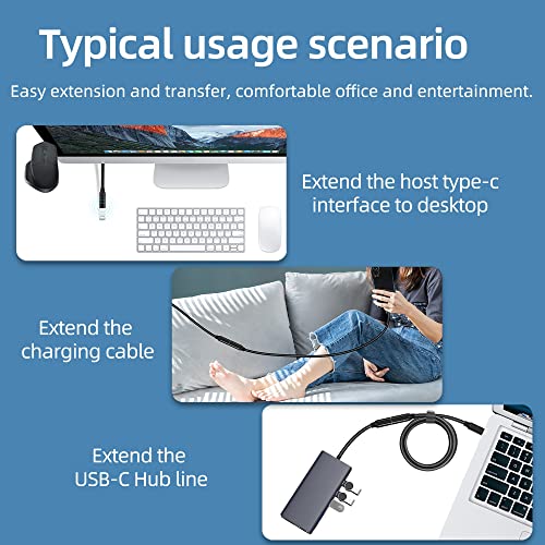 Sisyphy USB-C-USB C 3.2 Gen2 10Gbps PD 100W Kábel [2m, Férfi-Nő], 4K@60Hz-Monitor Video Kábel Kompatibilis Felület, MacBook