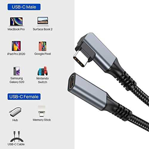 USB-C Hosszabbító Kábel 1FT, C Típusú Extender Kábel USB 3.1(10 gbps) a Férfi-Nő, derékszögű, Gyors Töltő Kábel Kompatibilis