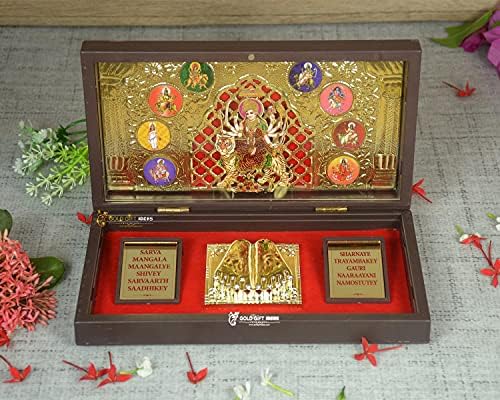 GoldGiftIdeas 24 KARÁTOS Aranyozott NavaDurga Maa Képkeret Charan Paduka, Indiai Vissza Ajándék Pooja, Durga Maa Fa Percben