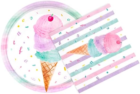WERNNSAI Ice Cream Party Tányér, Szalvéta - Szolgál 50 Vendégek 100 DB Rózsaszín Édes fagylalt Témájú Party Kellékek, a Lányok