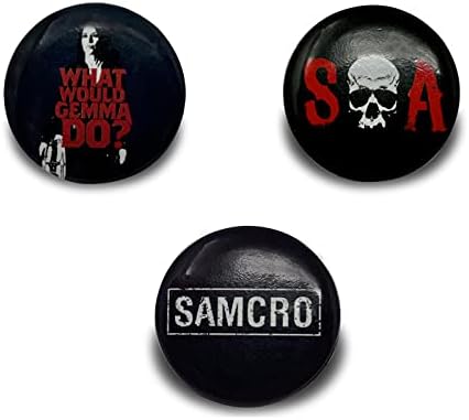Son of Anarchy Combo Pack Gomb - SOA Koponya, Samcro & Mit Gemma Csinálni?, Hivatalosan Engedélyezett 3-Gombok - 1.25 Ea