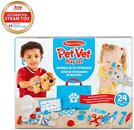 Melissa & Doug Vizsgálni, Kezelni Pet Vet Play Set (24 db) - a Gyerekek Állat-egészségügyi Játék Készlet, Állatorvos Készlet