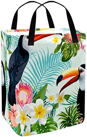 Trópusi Tukán Madár Floral Print Print Összecsukható Szennyesben, 60L Vízálló Szennyes Kosarat Mosás Bin Ruhák, Játékok Tárolására