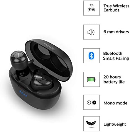 PHILIPS Vidám SHB2505 Bluetooth 5.0 Vezeték nélküli in-Ear Fülhallgató, TWS Sztereó-3+9 Órányi Játékidő, USB-Gyors Töltés