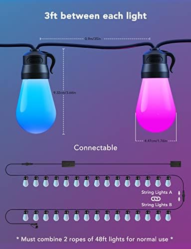 Govee Szabadtéri String Világítás Csomag Kültéri LED Szalag Világítás, 32.8 ft RGBIC Kültéri Lámpák 64 motívumprogram 16