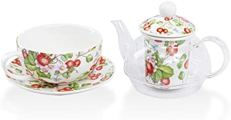 Grace Teaware 5-Darab Üveg, Porcelán 13-Uncia Tea Egy Ampulla (Virágos Eper Mező)