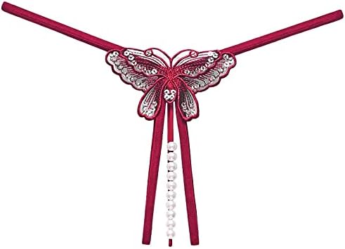 A Nők G-String Hímzett Pillangó Gyöngy, G-String Alacsony Emelkedik T-Vissza Bikini Tanga Masszázs Lánc Pántos Bugyit Hipster