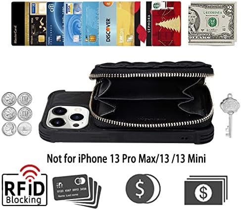 MONASAY Cipzár Pénztárca tok iPhone 13-as Pro,[Üveg kijelző Védő fólia ][RFID-Blokkoló] Flip Bőr Kézitáska hátlapot a Kártya
