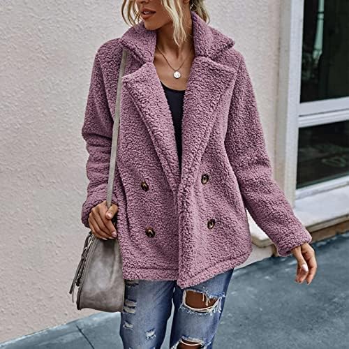 COKUERA Őszi Divat Kabátok Női Elegáns, egyszínű, Hosszú Ujjú Téli Plüss Hajtóka Kabát Alkalmi Slim Fit Fleece Kabátok