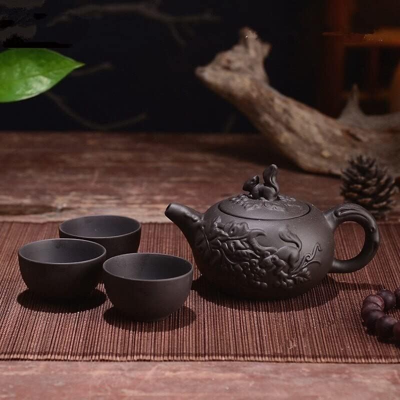 150ml Yixing Teáskanna Lila Agyag Kung Fu Tea-Készlet, Kézzel készített Sárkány Elefánt Mókus teáskannában A 3pcs Kupa vízforraló