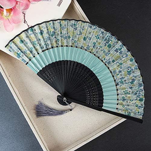 Kézi Összecsukható Rajongók,Kezében Legyező,Kínai Vintage Stílusú Kreatív Nyomtatás Üreges Faragás Legyező,Kék Virágok Selyem