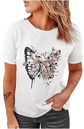 Pillangó Nyomtatott Pólók Női Sleeve Grafikus Póló, Rövid Ujjú Kerek Nyakú Pólók Szabadon Szerelt Blúz, Maximum