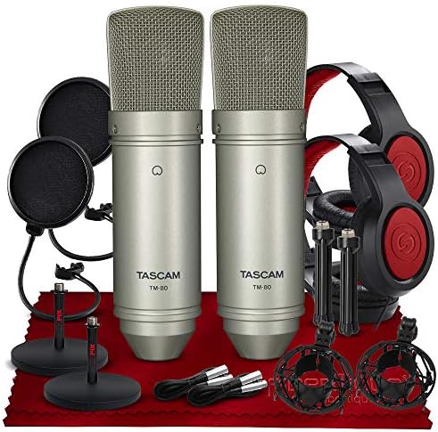 Tascam TM-80 Nagy Membrános Kondenzátor Mikrofon Duett Csomag 2X TM-80 Mikrofon, 2X Zárt-Vissza Fejhallgató, 2 X Mikrofon