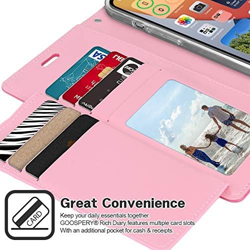 Goospery Gazdag iPhone 12 Pro Max Tárca Esetben (6.7 cm) Extra Kártya Slot Bőr Flip Cover - Rózsaszín