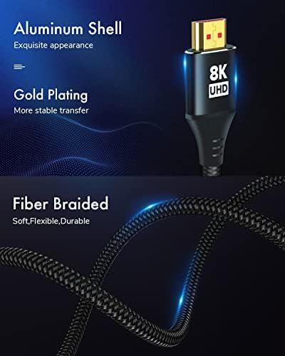 KELink 8K HDMI 2.1 Kábel 30FT, 48Gbps Ultra High Speed Fekete Fonott HDMI Kábel - Kap 4k @ 120Hz A PS5 - Támogatja a 8k @