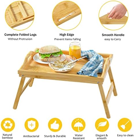 Ágyba Reggeli asztalkát Z Lap Élelmiszer TV Vacsora elfogyasztása Összecsukható Lábak & Kezeli Bambusz